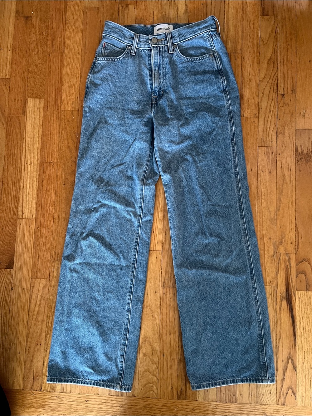 EUC Sunday Best blue jeans Jupiter wide leg Sun-deh Aritzia 2